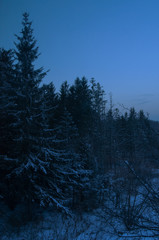 View of the beautiful countryside of Vermont during sunrise in winter