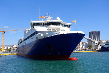 Fototapeta premium Photo of anchored passenger ferries in busy port of Piraeus on a spring morning, Attica, Greece