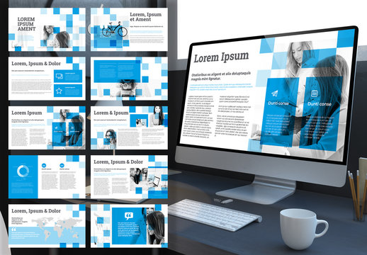 Digital Multipurpose Brochure Layout with Blue Squares