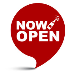 red vector illustration banner now open