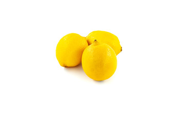 Three lemons isolated on white background. Creative healthy food concept. Flat lay.