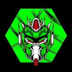 Robot head with abstract background