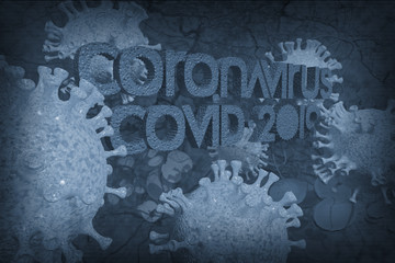 Background concept for news about the novel coronavirus COVID-19 pandemic. Microscope virus and lettering close up, 3d rendering.