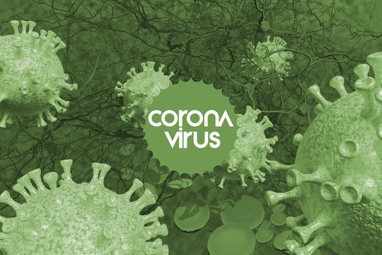 Background concept for news about the novel coronavirus COVID-19 pandemic. Microscope virus and lettering close up, 3d rendering.
