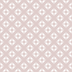 Subtle vector geometric seamless pattern with rhombuses, diamonds, squares, floral shapes, tiles. Abstract texture in soft pink color. Minimal ornament. Simple luxury background. Repeat ornate design