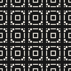 Vector geometric seamless pattern with squares, square grid, tiles. Abstract black and white texture. Minimal monochrome ornamental background in Asian style. Repeat design for decor, wallpaper, print