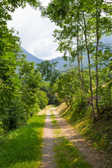 Fototapeta na wymiar Walking on Alps in spring time, mountain path 