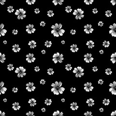 Pencil daisies, handmade. Seamless floral pattern on a black background. Vintage print for your design and print on fabric.