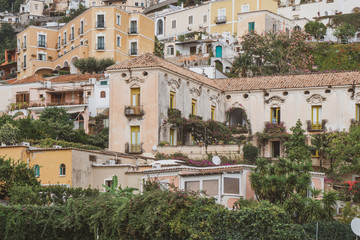 Beautiful colorful houses on a mountain in Positano, a town on Amalfi coast