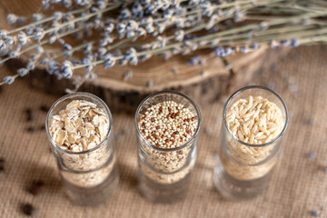 white chia seeds, porridge hercules and rice