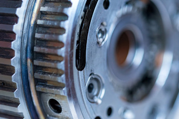 Close-up helical gears in car automatic transmission