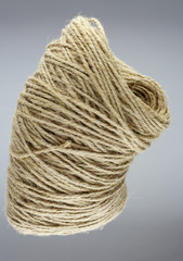 Skein of jute yarn rope, twisted type of connection of threads.