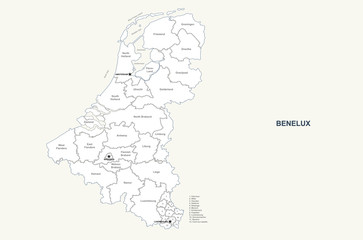 BENELUX map. vector benelux map in european countries. netherlands,belgium,luxembourg map.	