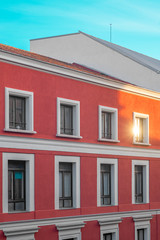 Red facade in the center of Madrid