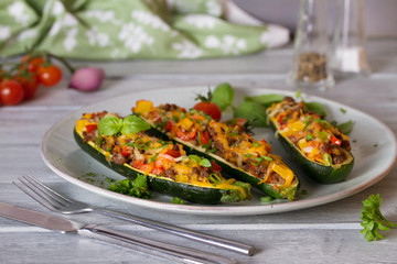 Courgettes stuffed with beef mince and vegetables