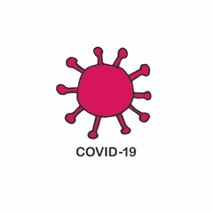 Coronavirus vector doodle sketch. Red bacterium with black contour on white background. Pandemic. Health. inscription Covid-19
