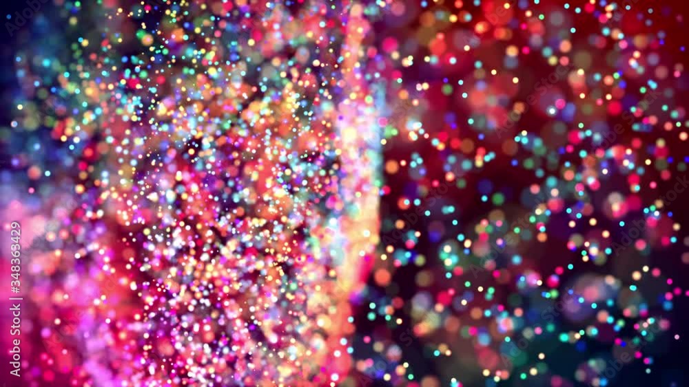 Poster glitter magic multicolored particles fly and glow in viscous liquid with amazing shining bokeh for f