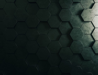 Futuristic Hexagon Background, Metallic - Concrete Hexagonal Forms, Hexagon Technology Background, 3d Rendering