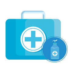 medical kit handle with antibacterial soap bottle vector illustration design