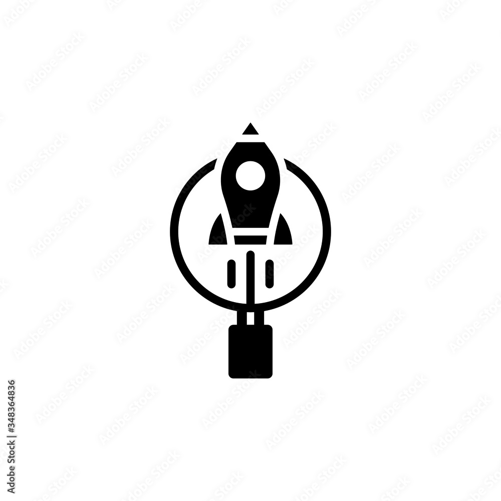 Poster startup project search icon vector in black solid flat design icon isolated on white background