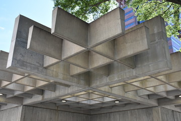 Building exterior with a concrete lattice pattern