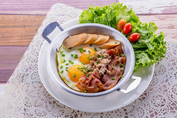 Eggs pan with sausage