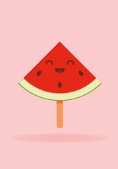 Kawaii watermelon slice with a happy smiley cute face.