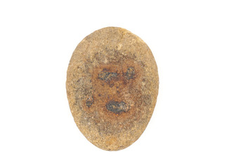 Neanderthal face painted on a stone isolated on white background