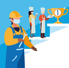 professional people working with face mask