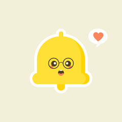 Fototapeta premium kawaii hand bell flat design. Happy notifications, announcements. Reminder alarm. Emoji, emoticon. Isolated cute vector illustration