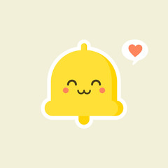 kawaii hand bell flat design. Happy notifications, announcements. Reminder alarm. Emoji, emoticon. Isolated cute vector illustration