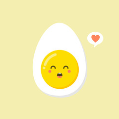 Kawaii and  Cute egg faces. Easter eggs friends with funny face vector, friendly caricature breakfast egg persons. Nutrition for kid illustration 