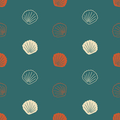 Sea shells green background seamless pattern vector illustration