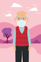 old man using face mask for covid19 pandemic vector illustration design