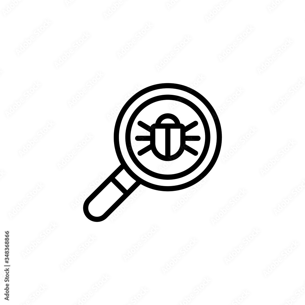 Poster search bug icon vector in linear, outline icon isolated on white background