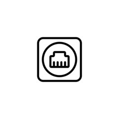 Telephone connector icon vector in linear, outline icon isolated on white background