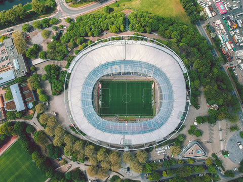 Niedersachsenstadion (also known as HDI-Arena), home stadium to Bundesliga football club Hannover 96. Hanover, Lower Saxony, Germany - May 2019.