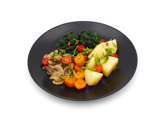 Cooked vegetables isolated on white background