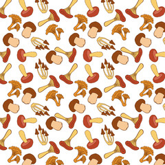 Vector seamless pattern with mushrooms. Forest harvest hand drawn wallpaper