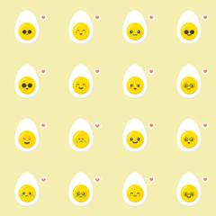 boiled egg. Healthy Food concept. Emoji Emoticon collection. Cartoon characters for kids coloring book, colouring pages, t-shirt print, icon, logo, label, patch, sticker.  kawaii and cute design 