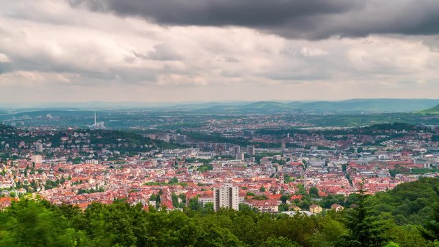 Stuttgart germany skyline aerial view time lapse from above video in 4k.