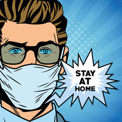 businessman using face mask for covid19 saying stay at home