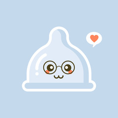 cute and kawaii condom shaped funny emoticons . Latex contraception emoji symbols. Social communication and chatting vector elements. Smile face facial expression. Safe sex sticker collection.