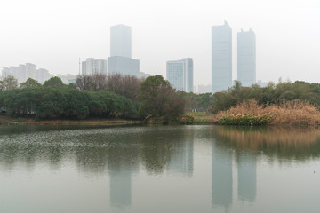 Fototapeta na wymiar Lakeside modern office building in China