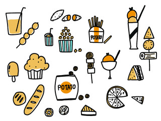 Doodle set of food and drink.