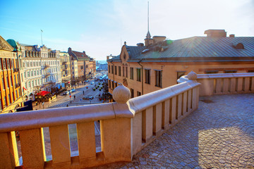 Fototapeta premium view of central street in Helsingborg from Terrace Stairs