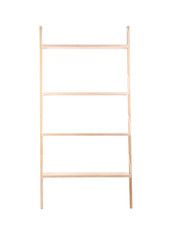 Empty wooden shelving unit isolated on white