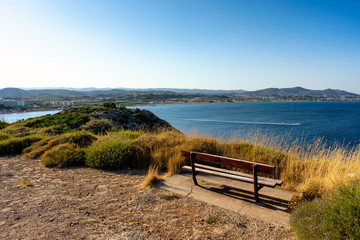 Bench to relax at the Afandou Beach in Rhodes, Greece