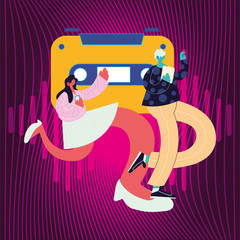 couple listening music with electronic devices