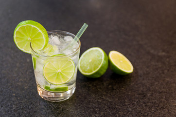 Caipirinha, traditional Brazilian alcoholic drink, typical drink made with sugar, lemon, distilled...